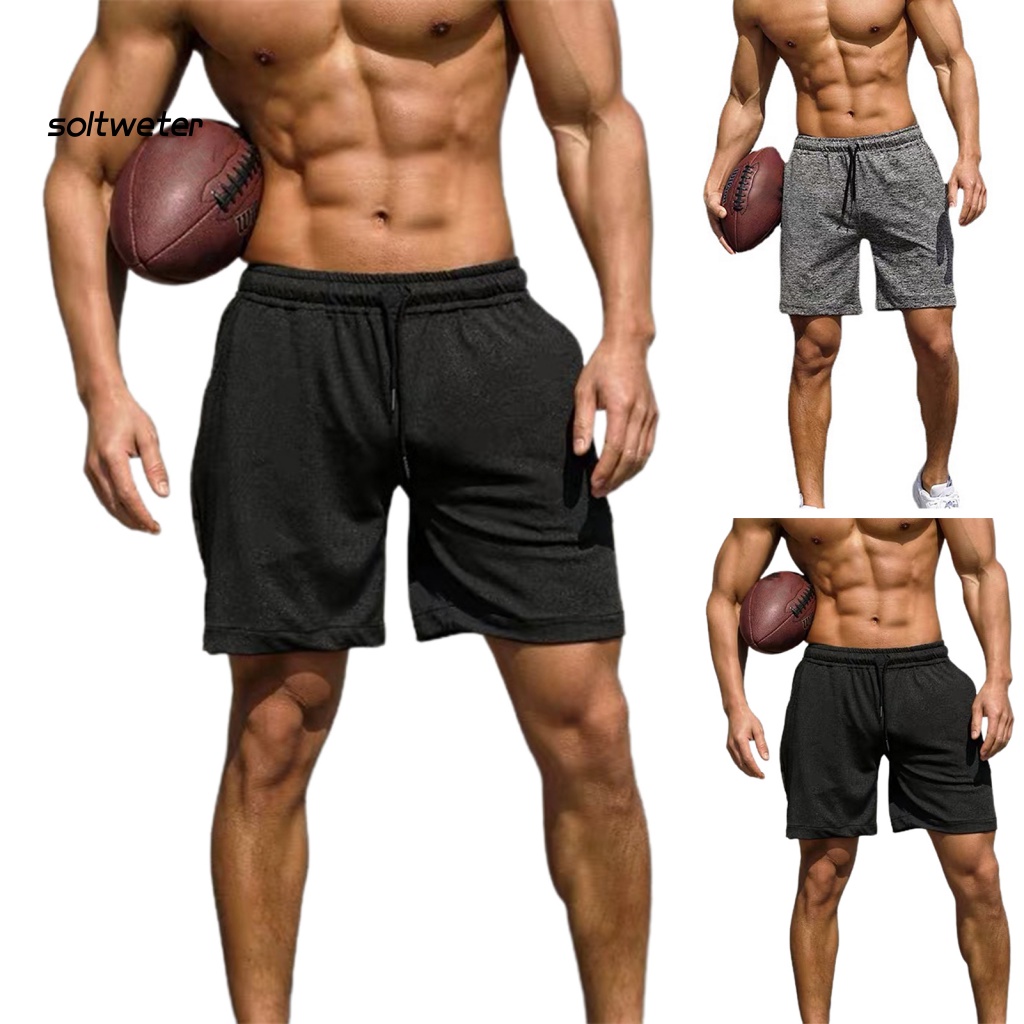 Quần Short Thể Thao Lưng Thun Rút Dây Màu Trơn Có Túi Bên Hông Thời Trang Cho Nam