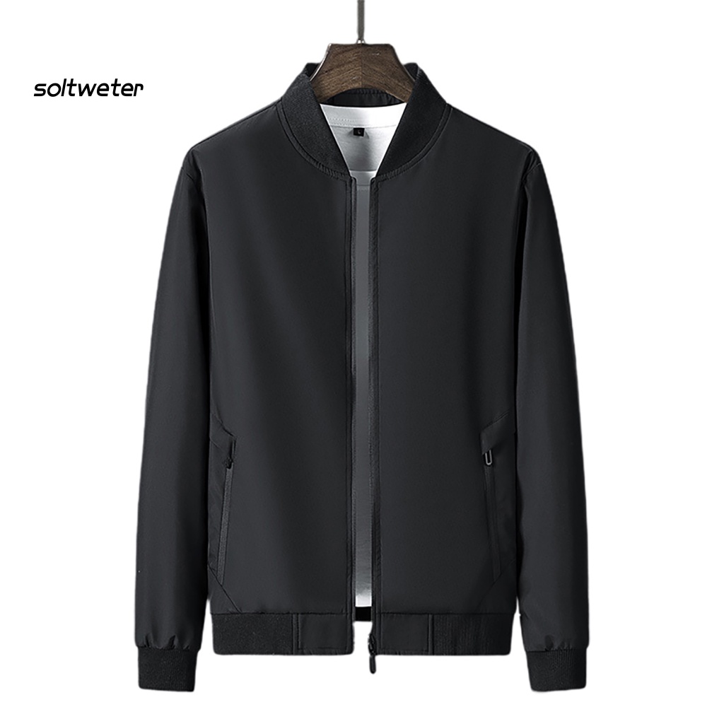 Áo Khoác Cổ Đứng Màu Trơn Dáng Rộng Có Túi Và Khóa Kéo Thời Trang Xuân Thu Cho Nam