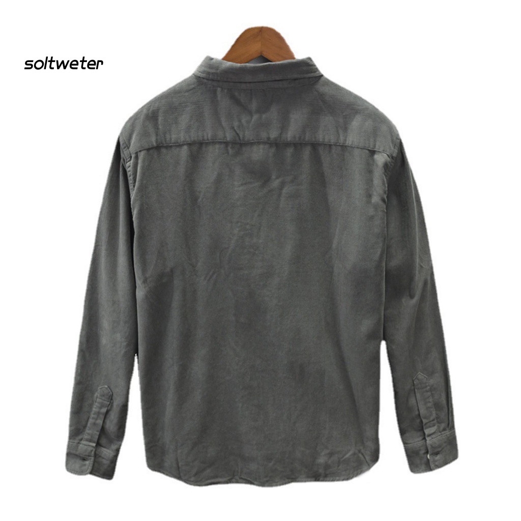 Áo Sơ Mi Tay Dài Dáng Rộng Màu Trơn Có Túi Mềm Mại Thời Trang Xuân Thu Cho Nam