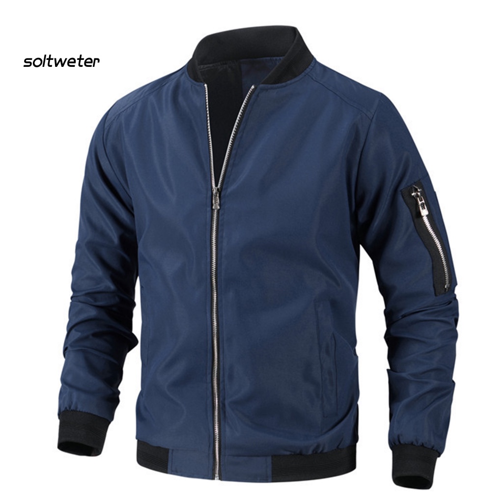 Áo Khoác Nam Dài Tay Cổ Đứng Dáng Rộng Màu Trơn Phối Khóa Kéo Kiểu Hàn Quốc Thời Trang Xuân Thu