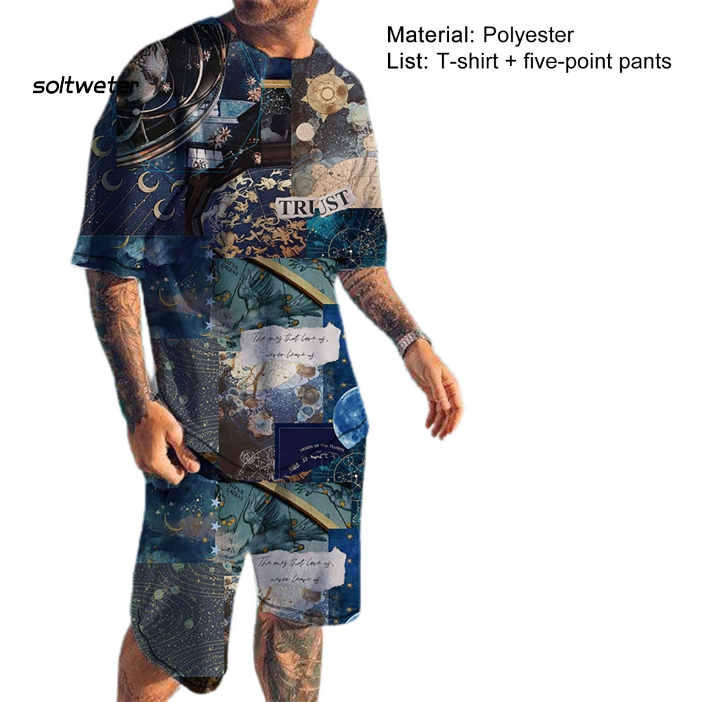 Bộ Đồ Thể Thao 2 Món Áo Thun Tay Ngắn Cổ Tròn In Họa Tiết 3D Phối Túi Cá Tính Cho Nam