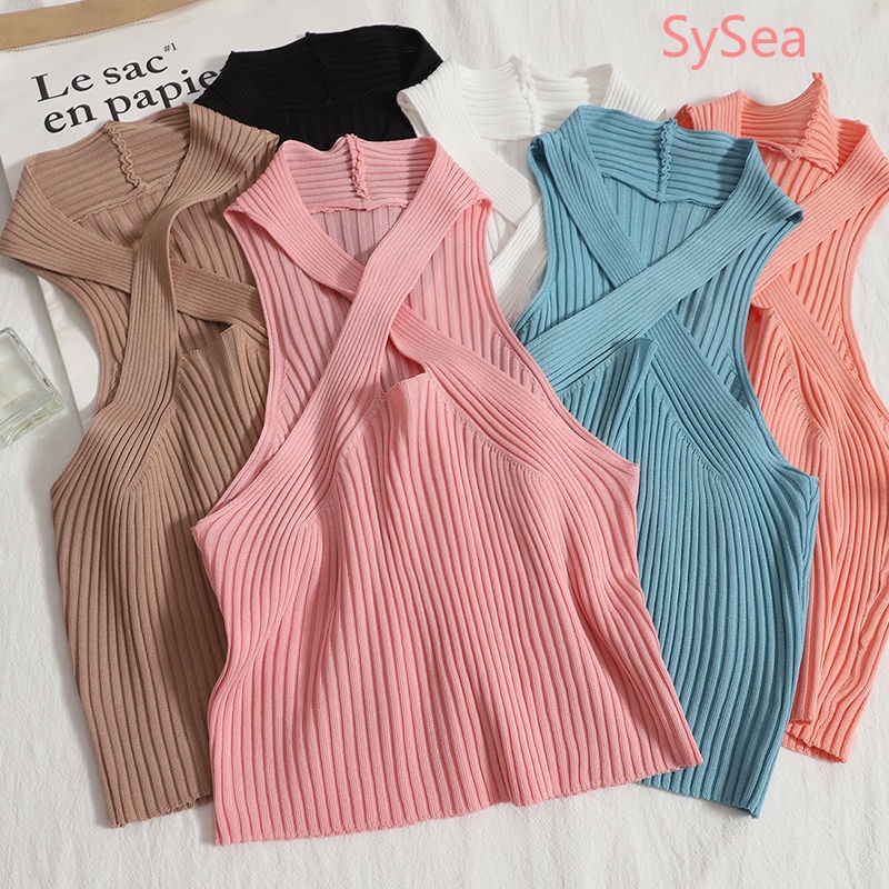 Áo Dệt Kim Hai Dây Chéo Lưng Thời Trang Gợi Cảm Cho Nữ