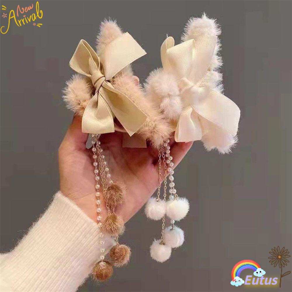 Kẹp Tóc Càng Cua Đính Lông Giả Tua Rua Thời Trang