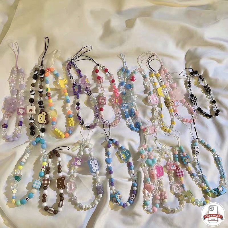Dây Đeo Điện Thoại Xâu Hạt Ngọc Trai Hình Thỏ / Gấu Dễ Thương Kiểu Hàn Quốc Charms