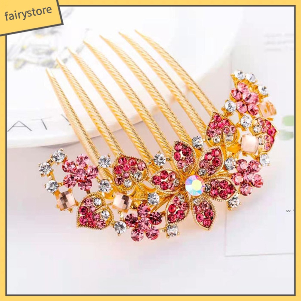 Lược Cài Tóc 7 Răng Đính Đá Nhiều Màu Sắc Chống Trượt Phong Cách Hàn Quốc