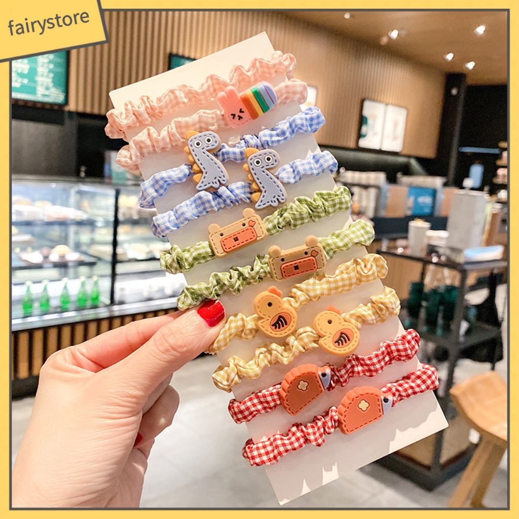 Bộ 10 Dây Cột Tóc Co Giãn Tốt Chống Rơi Siêu Nhẹ Họa Tiết Hoạt Hình Dễ Thương Cho Bé