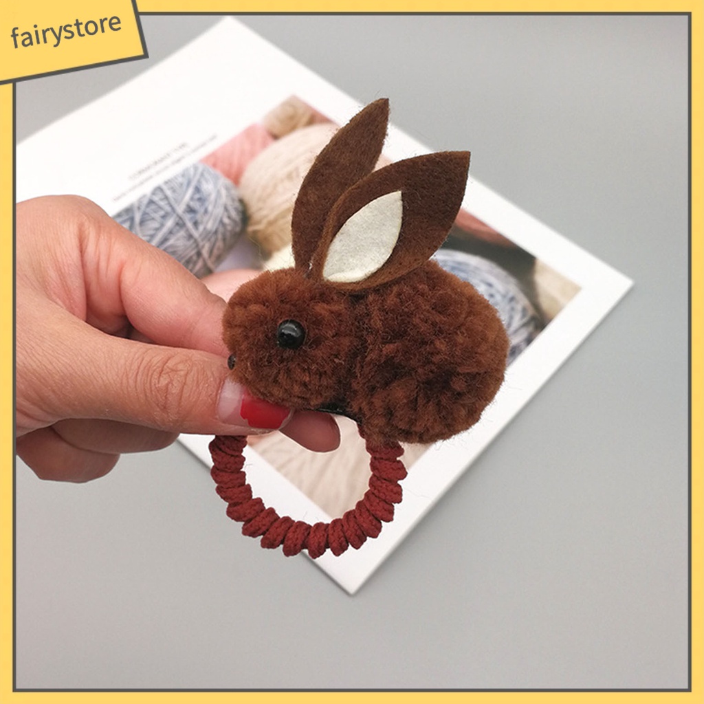 Dây Cột Tóc Cao Su Co Giãn Bọc Vải Lông Hình Thỏ Hoạt Hình