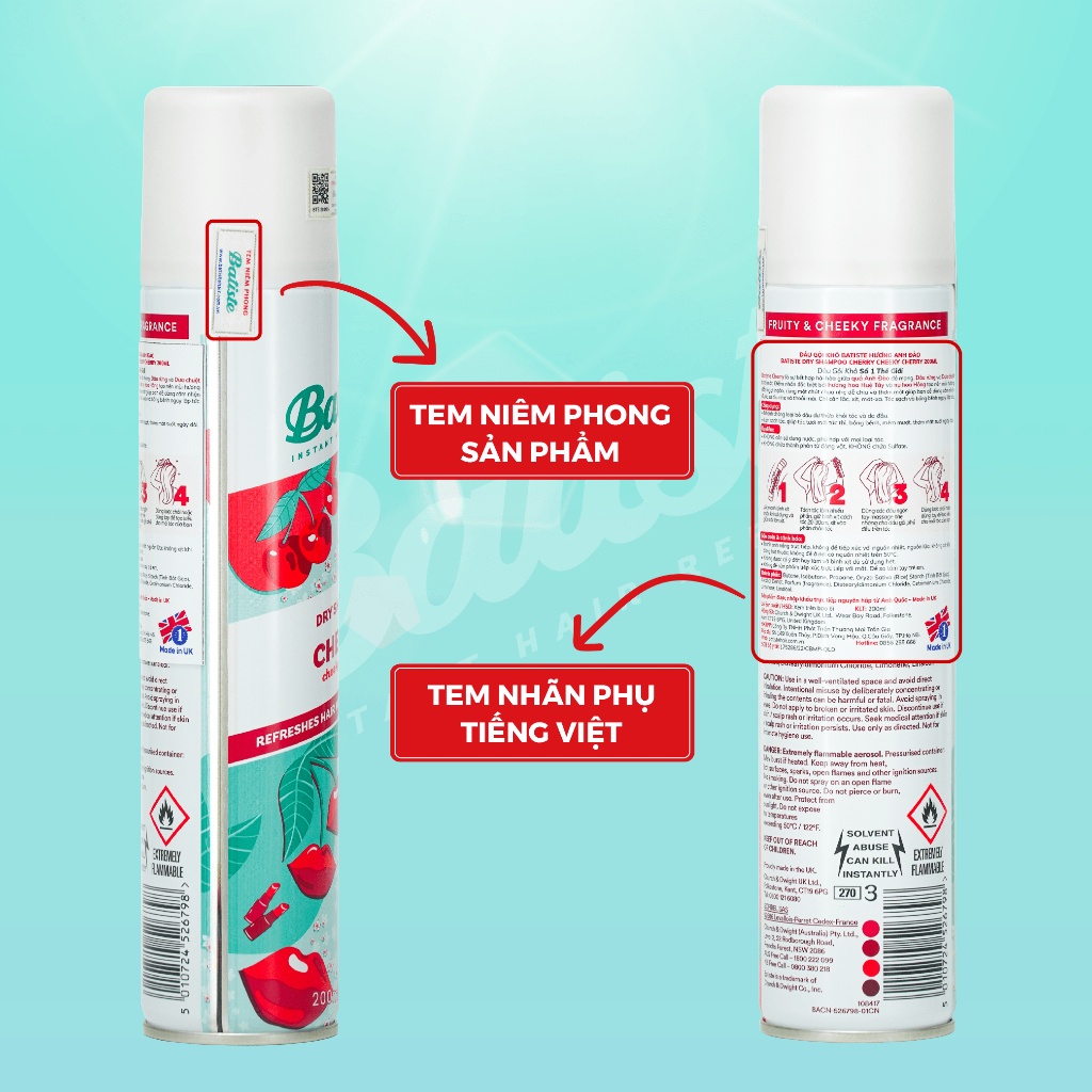 Dầu Gội Khô Batiste Dry Shampoo Hết Ngứa Hết Bết Dính Tóc Bồng Bềnh Tức Thì 200ml/50ml