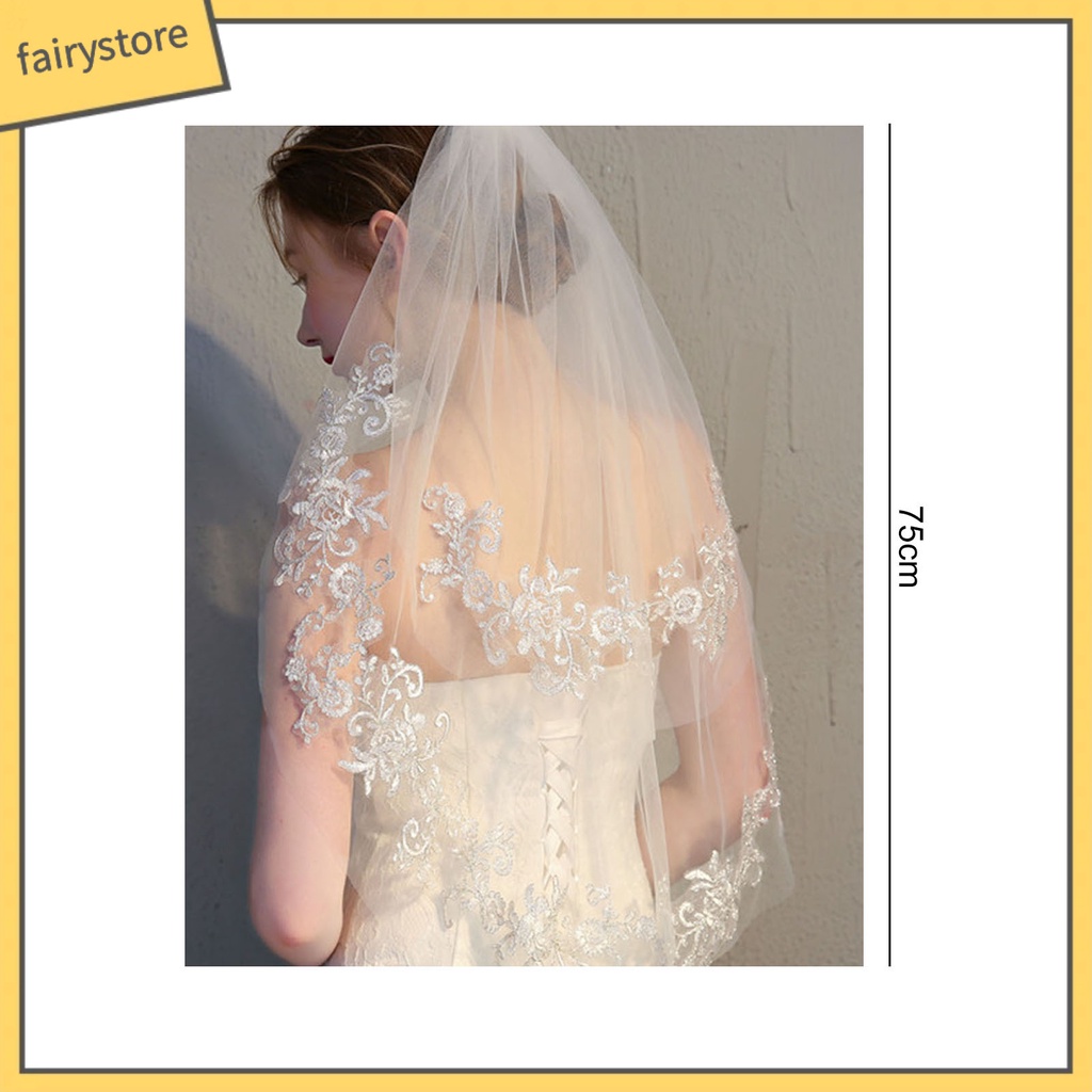 Mạng Che Mặt Vải Tuyn Trắng Thêu Hoa Lãng Mạn Dùng Cho Cô Dâu Trong Tiệc Cưới