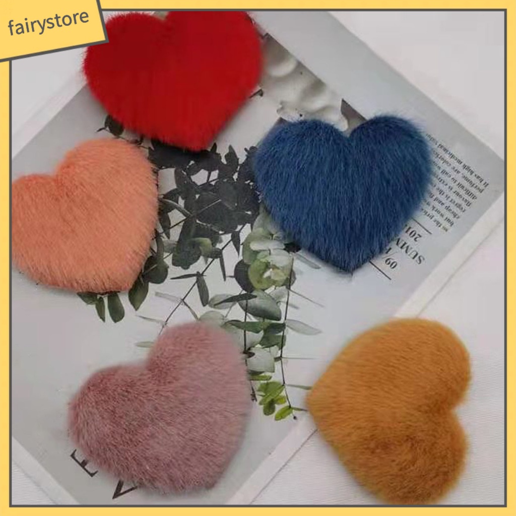 Kẹp Tóc Đính Lông Chồn Nhân Tạo Hình Trái Tim Màu Sắc Ngọt Ngào Chống Trượt Cho Bé