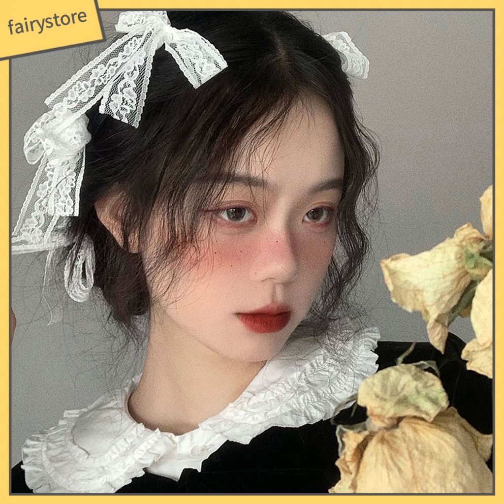 Set 3 / 4 / 6 Kẹp Tóc Nơ Phối Ren Thêu Họa Tiết Phong Cách Lolita Cho Nữ