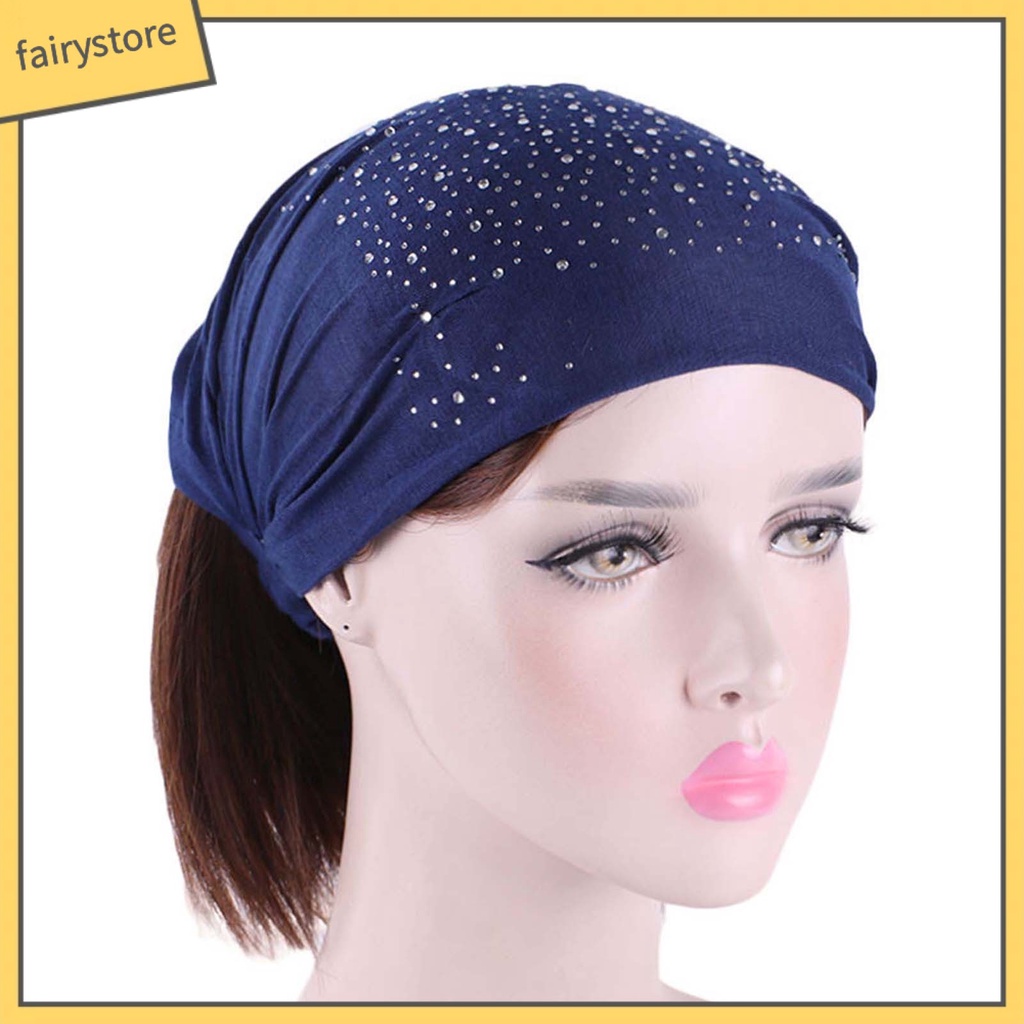 Băng Đô Cài Tóc Bản Rộng Co Giãn Tốt Màu Trơn Đính Đá Cho Nữ