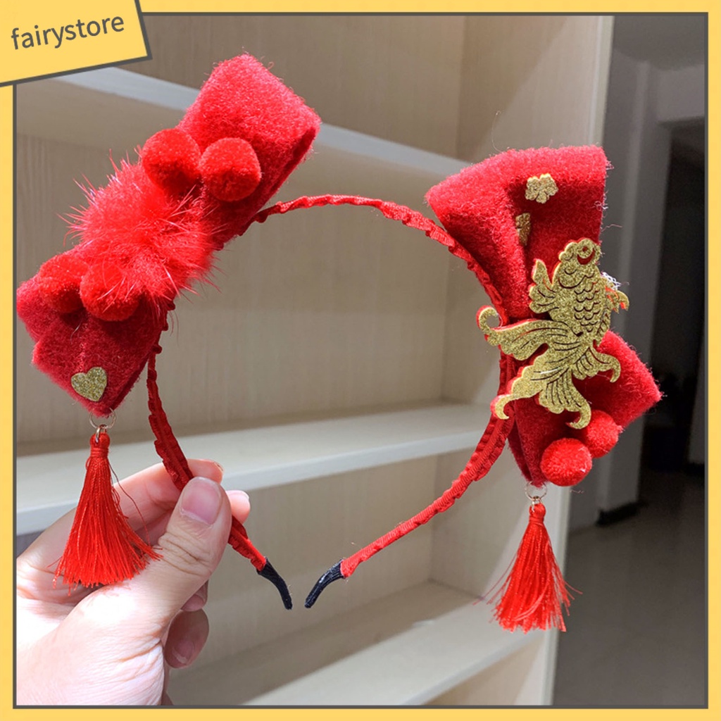 Băng Đô Cài Tóc Hình Cá Đỏ Chống Vỡ Phong Cách Trung Hoa Mừng Năm Mới Cho Bé Gái
