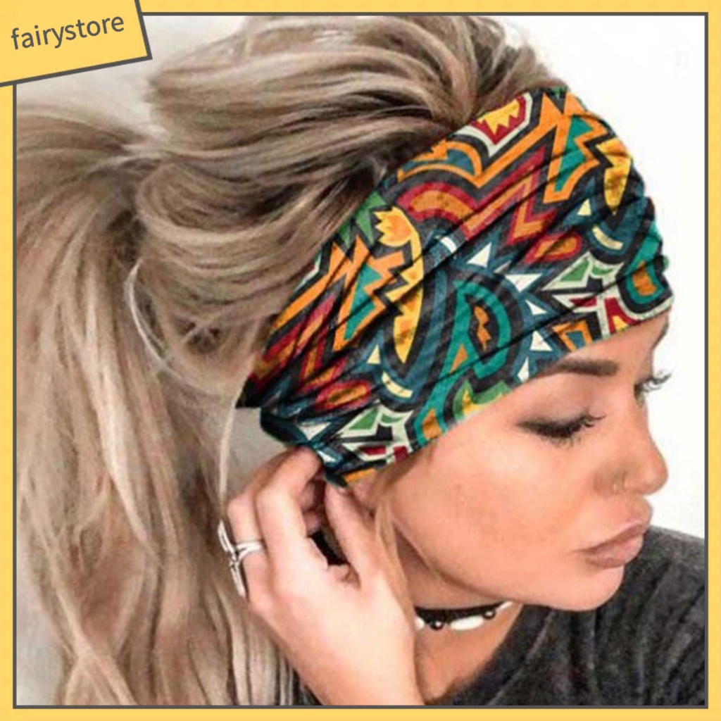 Băng Đô Cài Tóc Bản Rộng Thấm Hút Mồ Hôi Nhanh Khô Co Giãn In Họa Tiết Caro Phong Cách Bohemia Cho Nữ