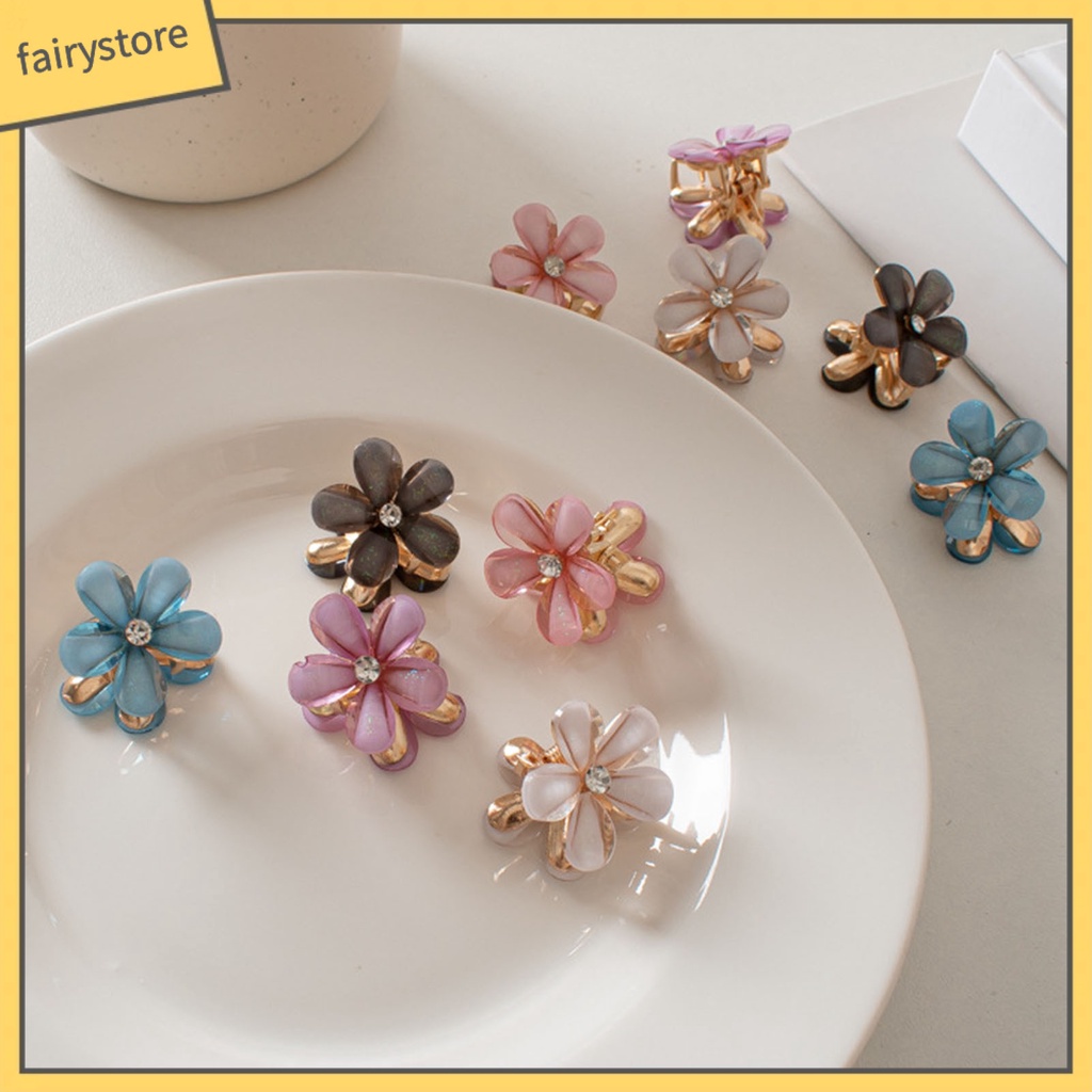 Set 2 Kẹp Tóc Kim Loại Hình Hoa Đính Đá Màu Sắc Tươi Sáng