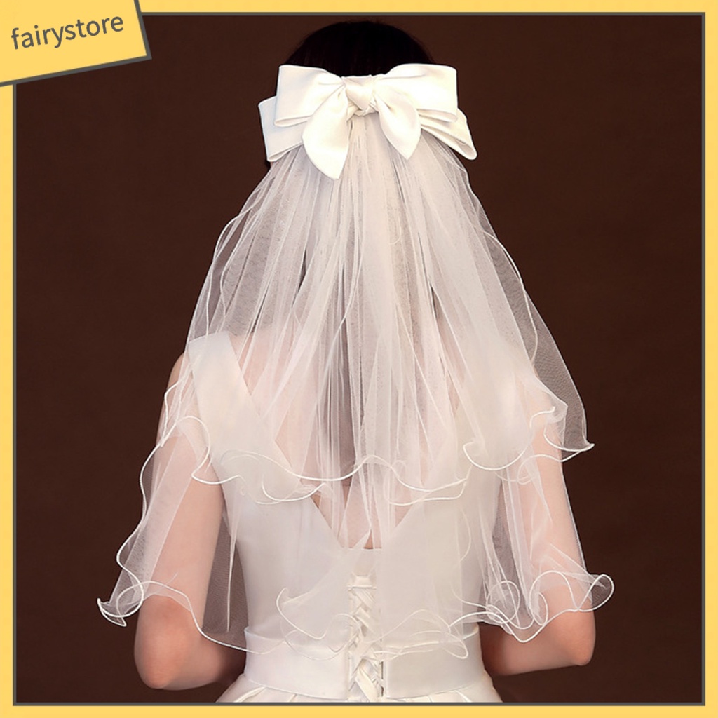 [FRO] Mạng Che Mặt Màu Trắng Dáng Dài Hai Lớp Tạo Kiểu Tóc Đẹp Thu Hút Thanh Lịch Cho Cô Dâu