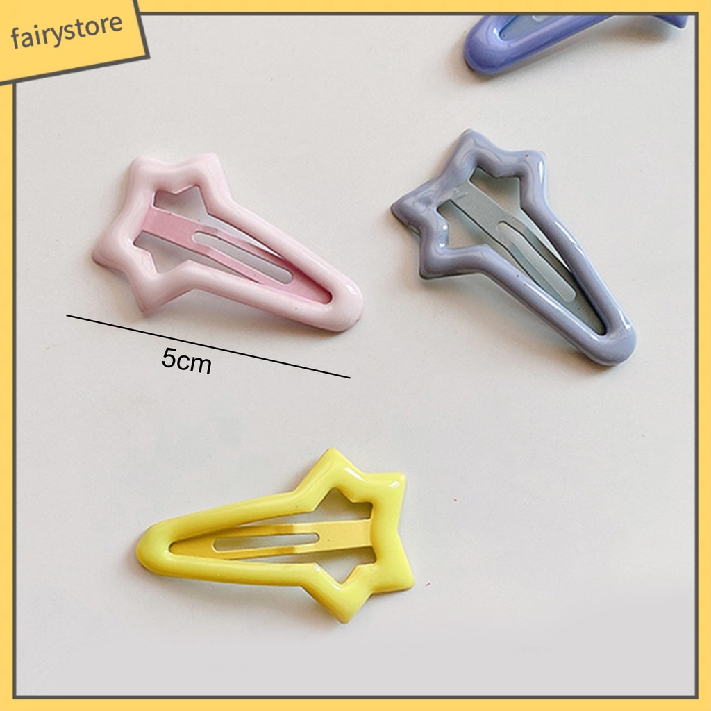 Set 10 Kẹp Tóc Hình Ngôi Sao / Trái Tim Hoạt Hình Co Giãn Chống Trượt Màu Kẹo Ngọt