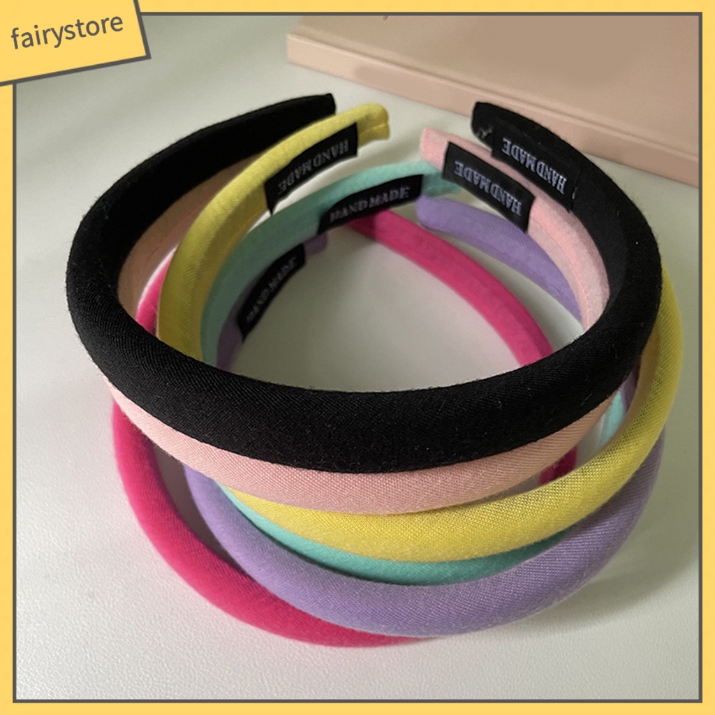 Băng Đô Cài Tóc Bản Rộng Co Giãn Chống Trượt Màu Trơn Dành Cho Nữ