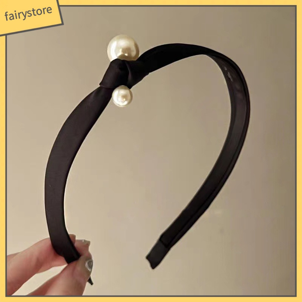 Băng Đô Cài Tóc Vải Satin Thắt Nút Đính Ngọc Trai Nhân Tạo Chống Trượt Thời Trang Vintage