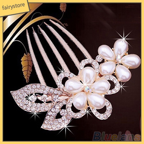 Lược Cài Tóc Hình Hoa / Chim Công Đính Ngọc Trai Giả Cho Cô Dâu