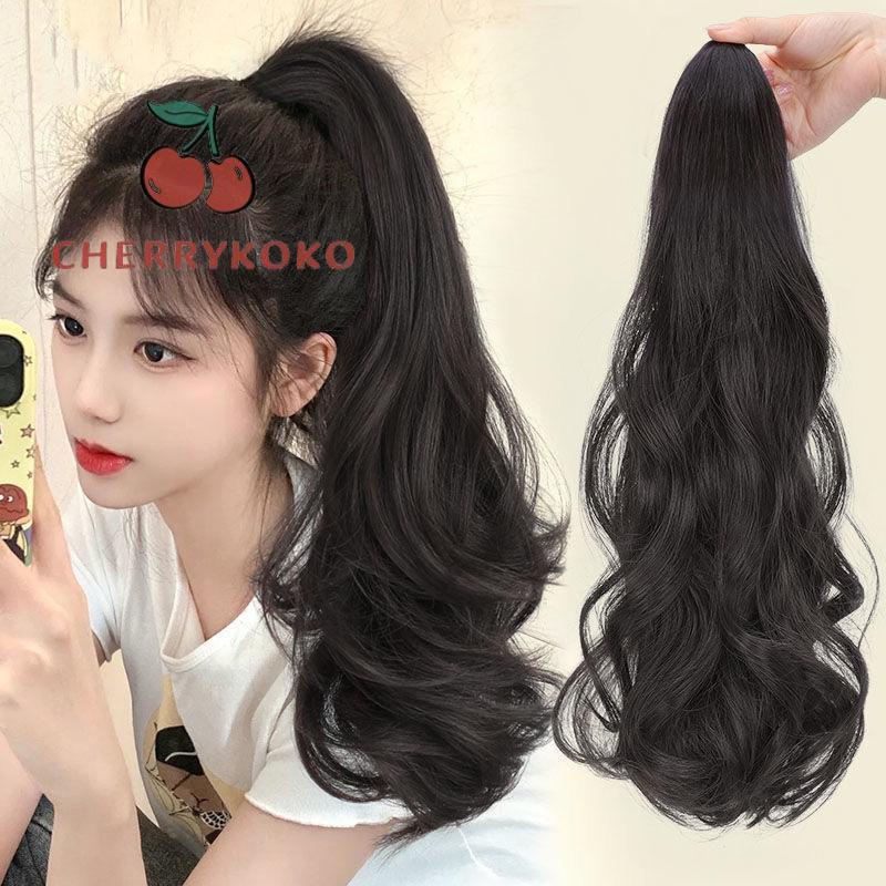 🍒🍒CHERRYKOKO 45cm Tóc giả đuôi ngựa xoăn dài màu nâu/đen