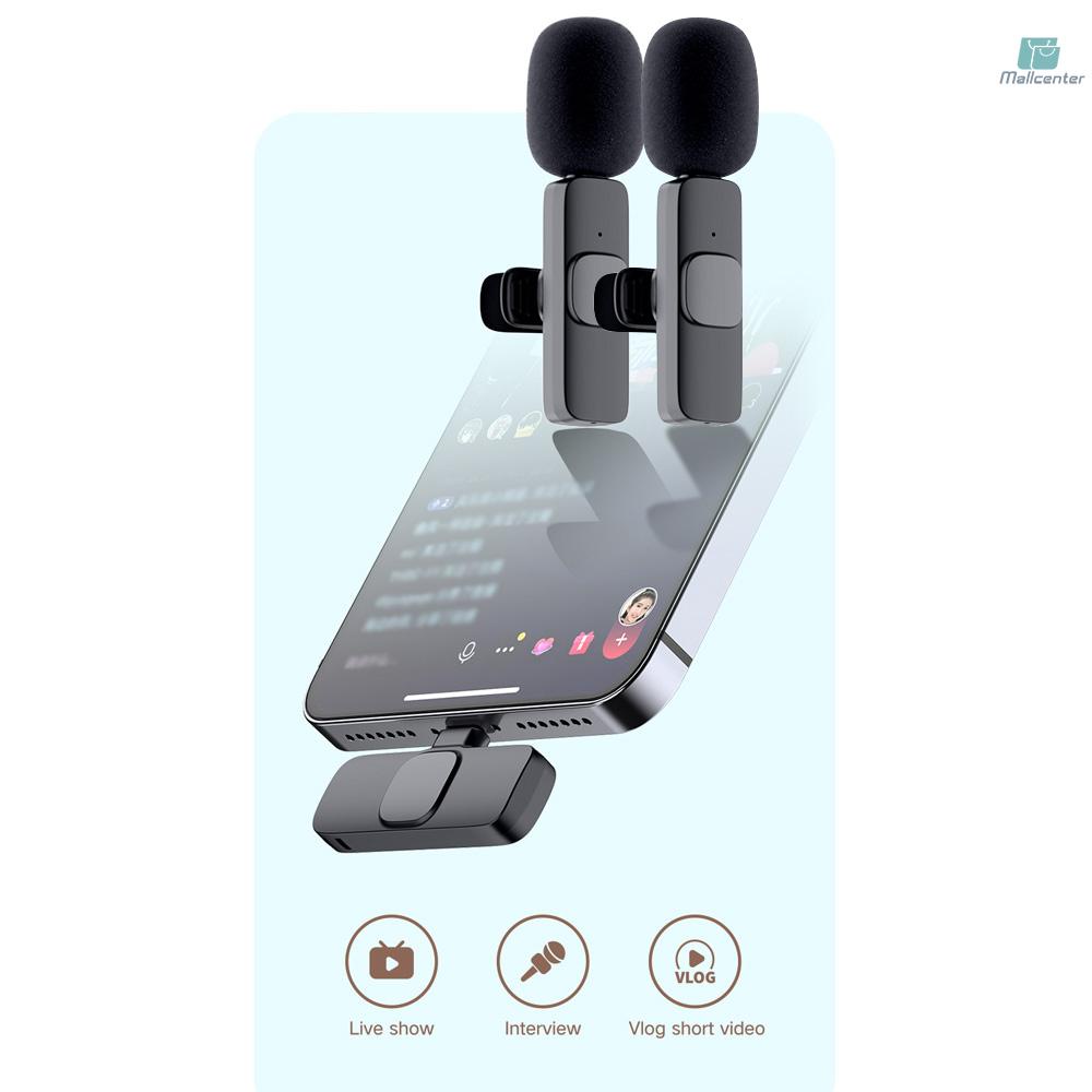 Mini Wireless Clip-on Lavalier Microphone Omnidirectional Mic 2 Transmitter 1 Receiver with Wind Muff Type-C Port Replacement for Android Smartphone Live Stream Interview Recording Video Conference On