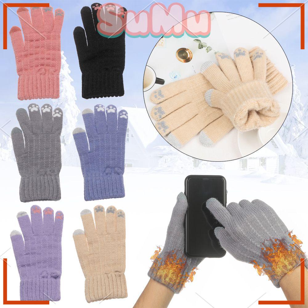 Găng Tay Dệt Kim Mềm Mại Co Giãn Giữ Ấm Ngón Tay Dễ Thương Cho Nam Và Nữ