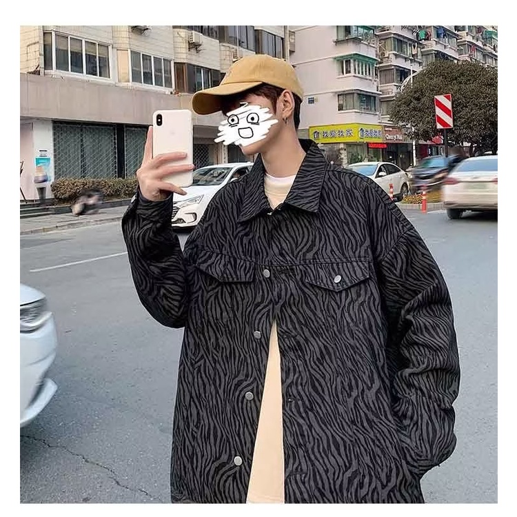 Áo Khoác Denim Dáng Rộng In Họa Tiết Ngựa Vằn Cá Tính Theo Phong Cách Xuân Thu Hàn Quốc Dành Cho Nam