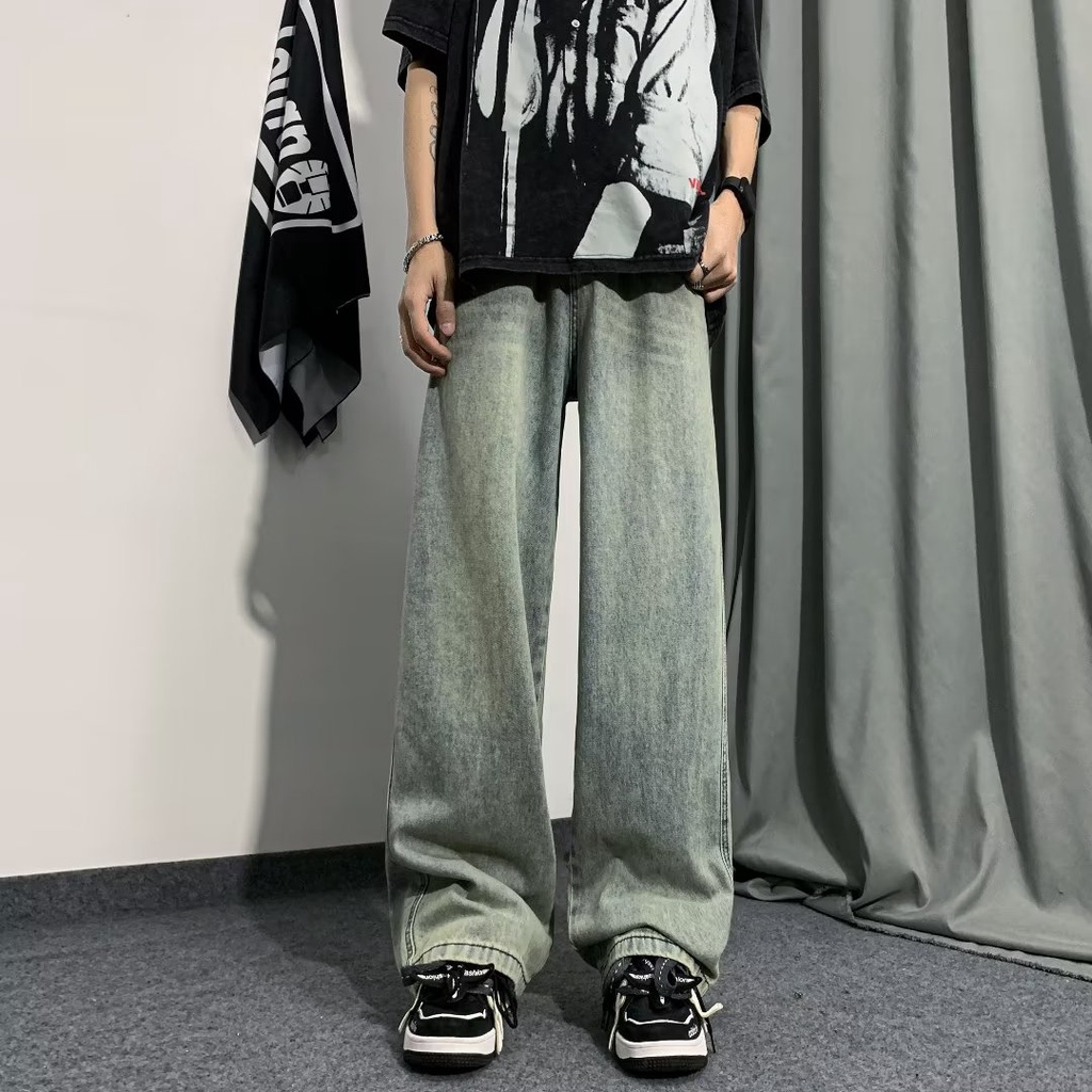 Quần Jean Dài Ống Rộng Lưng Cao Phong Cách Retro Đường Phố Mỹ Thời Trang Xuân Thu Cho Nam Và Nữ