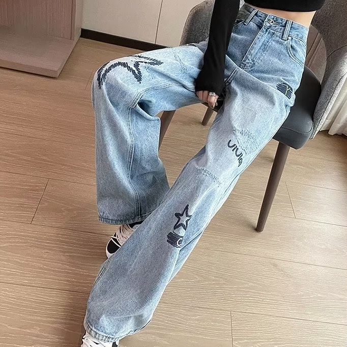 Quần Jeans Nữ Dài Lưng Cao Ống Rộng Thời Trang Hàn