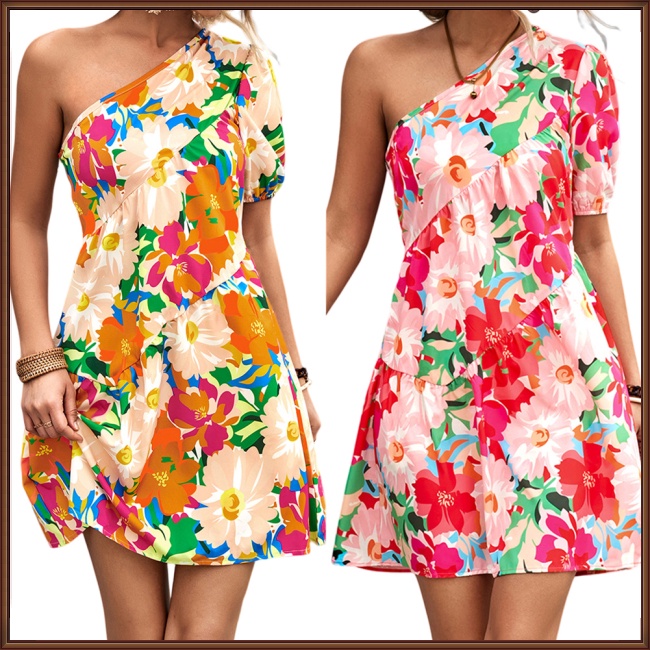 Đầm Dáng Chữ A Tay Phồng Ngắn In Hoa Thời Trang Mùa Hè Cho Nữ