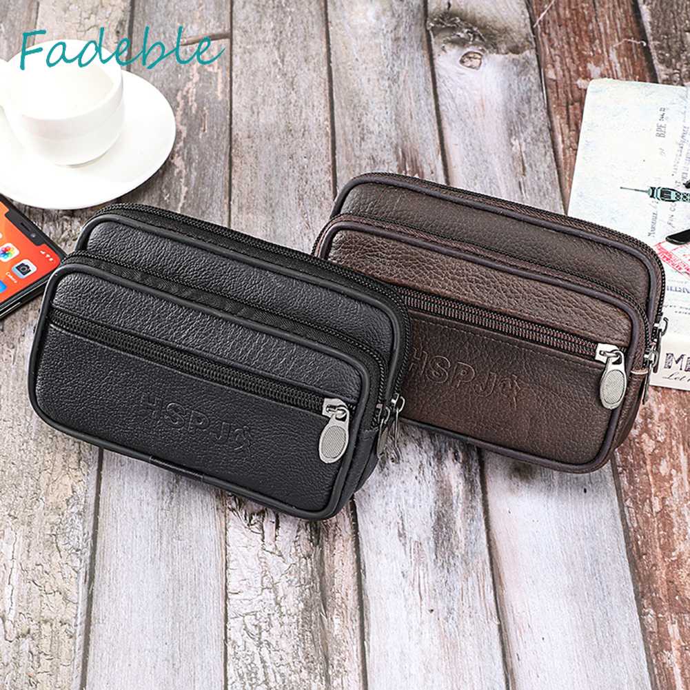 Túi Đeo Hông Da PU Nhiều Ngăn Màu Trơn Phong Cách Vintage Cho Nam