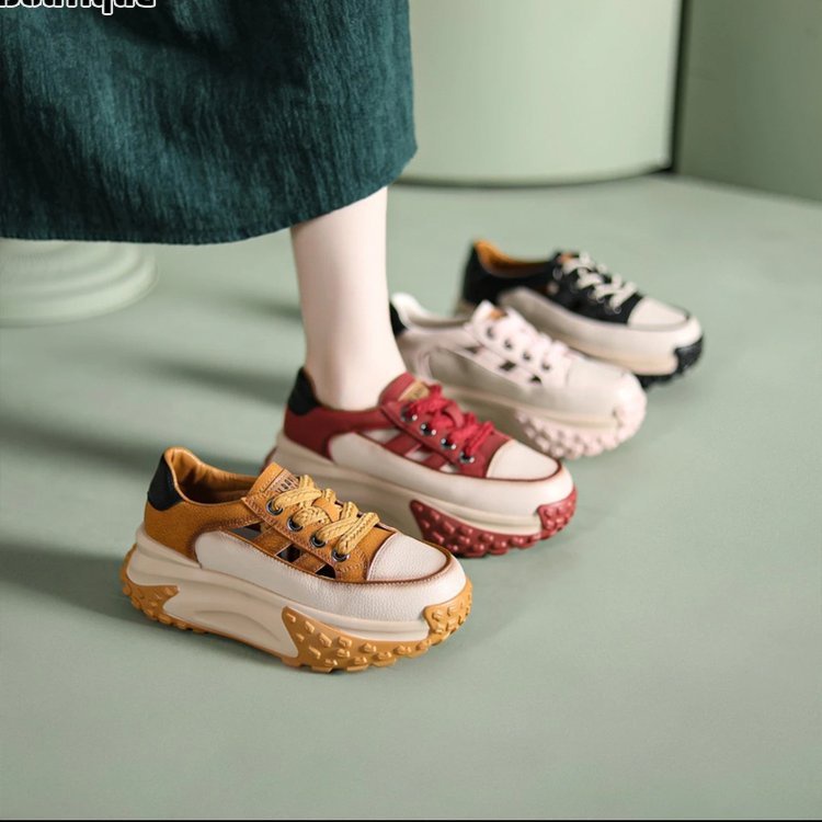 Giày Thể Thao Da Thật Đế Dày Siêu Nhẹ Thoáng Khí Kiểu retro Cá Tính