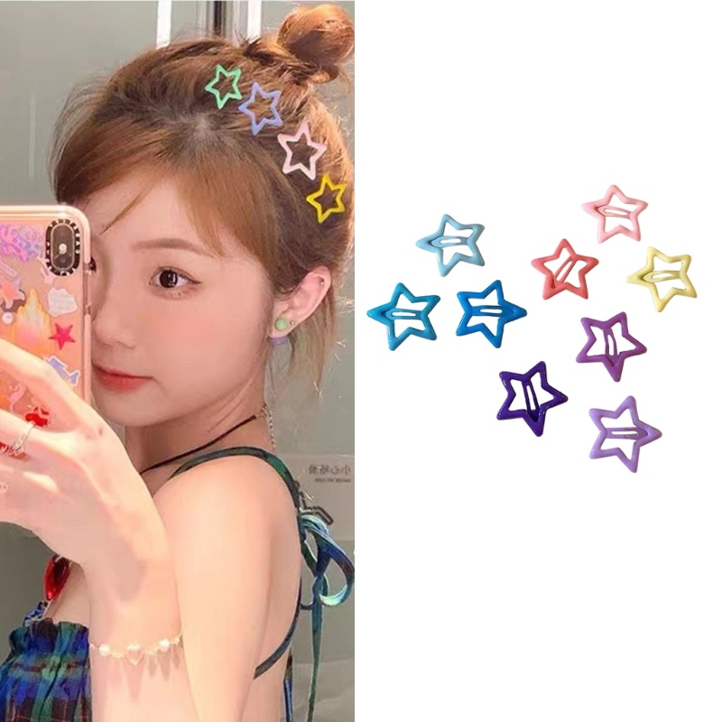 Fir Snap Kẹp Tóc Chân Y2K-style Y2K Mũ Kim Loại Bé Gái Nhiều Màu Ngôi Sao