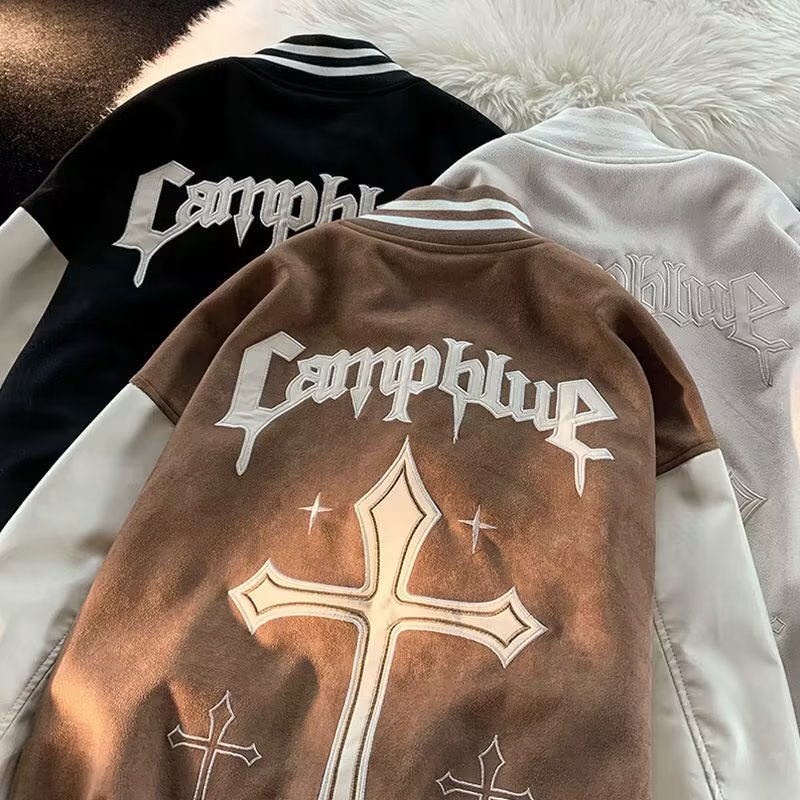 Áo Khoác Bóng Chày Dáng Rộng Thêu Chữ Phong Cách Retro Mỹ Cá Tính Cho Nam Nữ