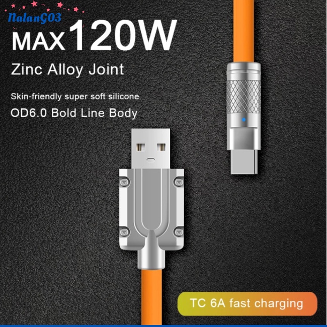 Dây Cáp Sạc Usb Type C 120w 6a Có Đèn Led Báo Hiệu Tương Thích Cho Xiaomi Huawei Samsung