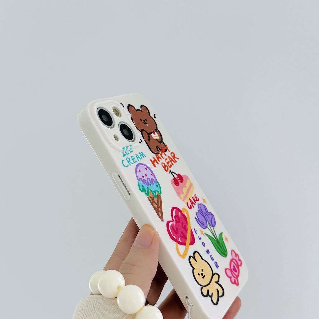 Ốp Điện Thoại TPU Silicon Chống Sốc In Hình Gấu Hoạt Hình Kèm Dây Đeo Cho iPhone 13 12 11 Pro Max 14 Plus