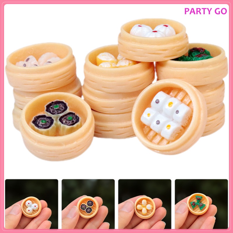 Set 12 Mô Hình Bánh Bao Hấp Mini Bằng Nhựa Resin Kích Thước 2.4X0.9CM Để Bàn Trang Trí