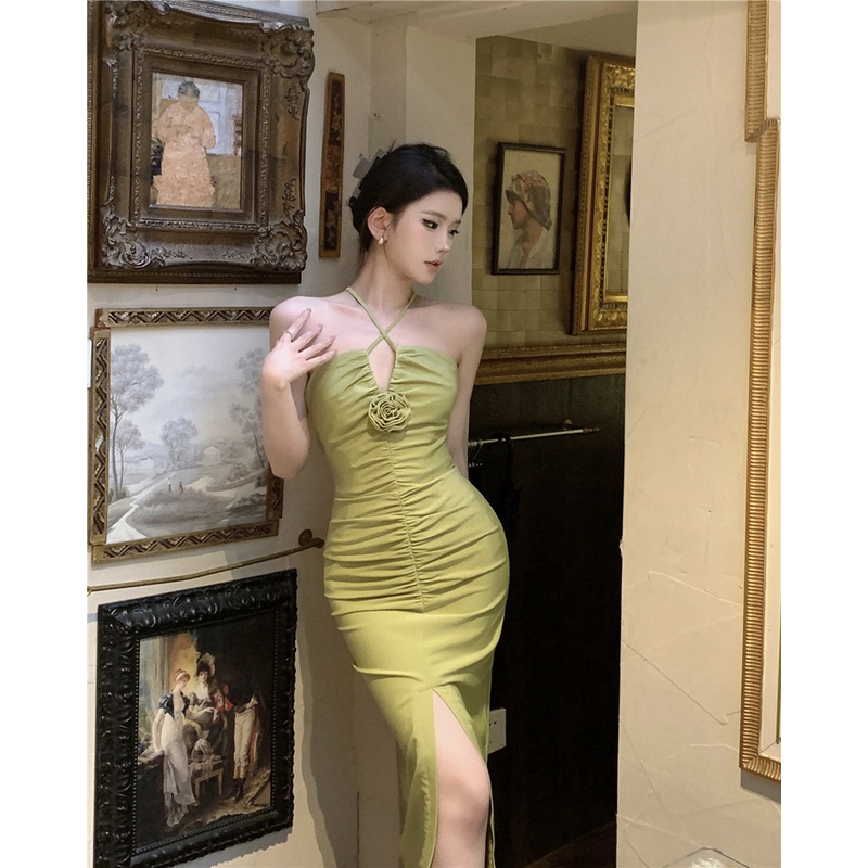 Đầm Hai Dây Cổ Chữ V Họa Tiết Hoa Mùa Hè Phong Cách Mới Cho Nữ