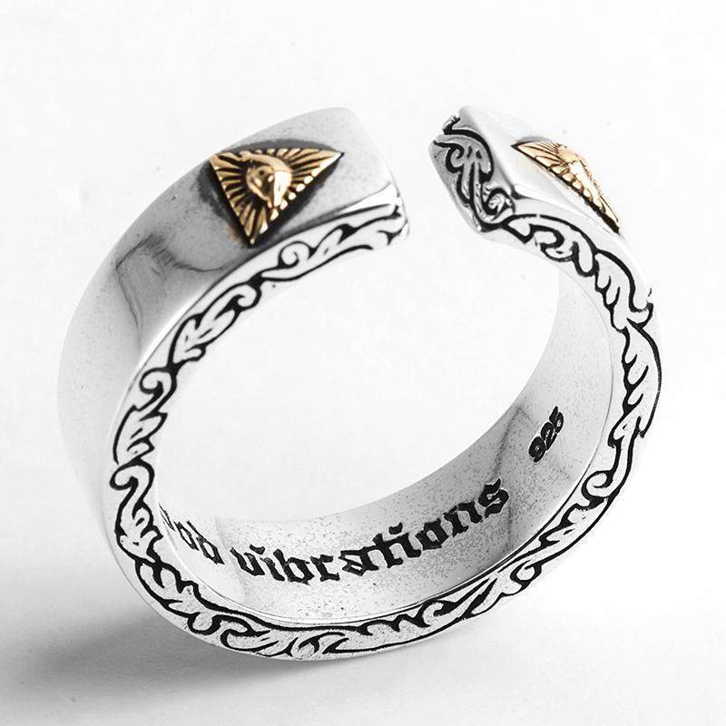 Sterling Silver Eye of God Open Ring Ring Personality Trendy Men and Women Retro Hip Hop Simple Opening Little Finger Ring Dark Style rqbd