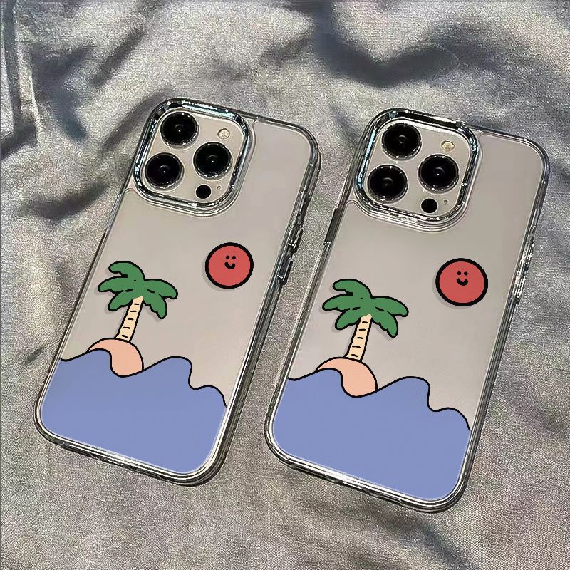 ✅Ốp Điện Thoại Mềm Chống Sốc Họa Tiết Cây Dừa Đơn Giản Cho Iphone 11 12 14Pro 7 8 13