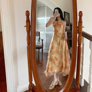 Đầm Chiffon Hở Lưng Phong Cách Retro Pháp
