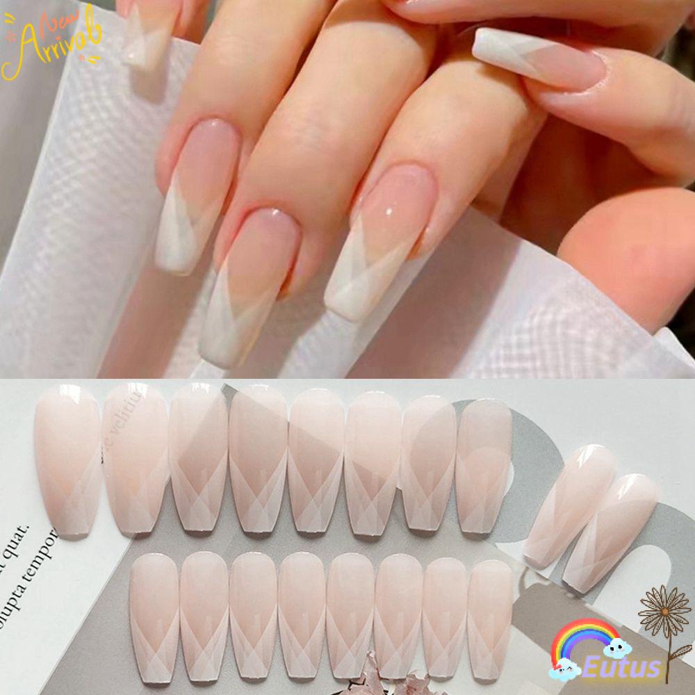 Bộ 24 Móng Tay Giả Dạng Nhấn Che Phủ Toàn Diện Phong Cách Pháp
