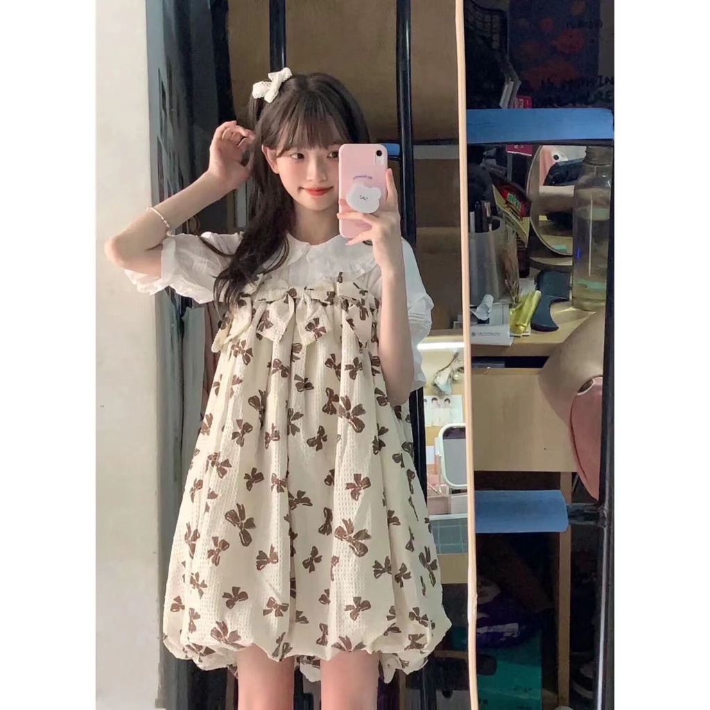 Bộ Trang Phục Hai Mảnh Gồm Áo Sơ Mi Cổ Búp Bê Thắt Nơ Và Đầm Công Chúa Bồng Bềnh Thời Trang Mùa