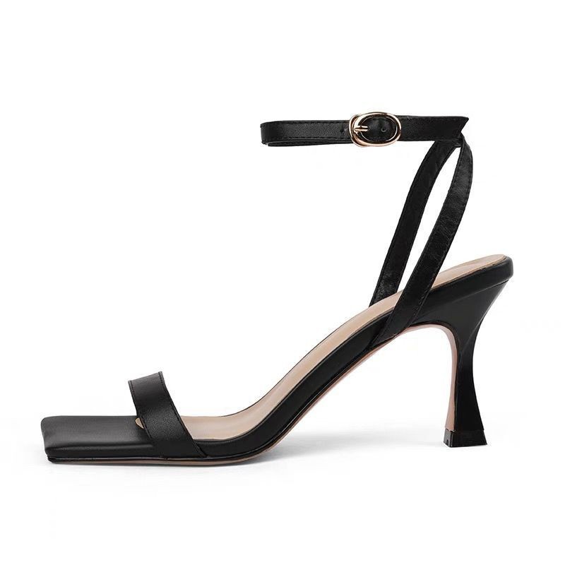 Duoya Tóc Thẳng ~ [Hàng Có Sẵn] Giày Sandal Cao Gót Hở Ngón Màu Đen Có Khóa Cài Sau Dễ Phối Đồ Cho Nữ Miễn Phí Vận Chuyển