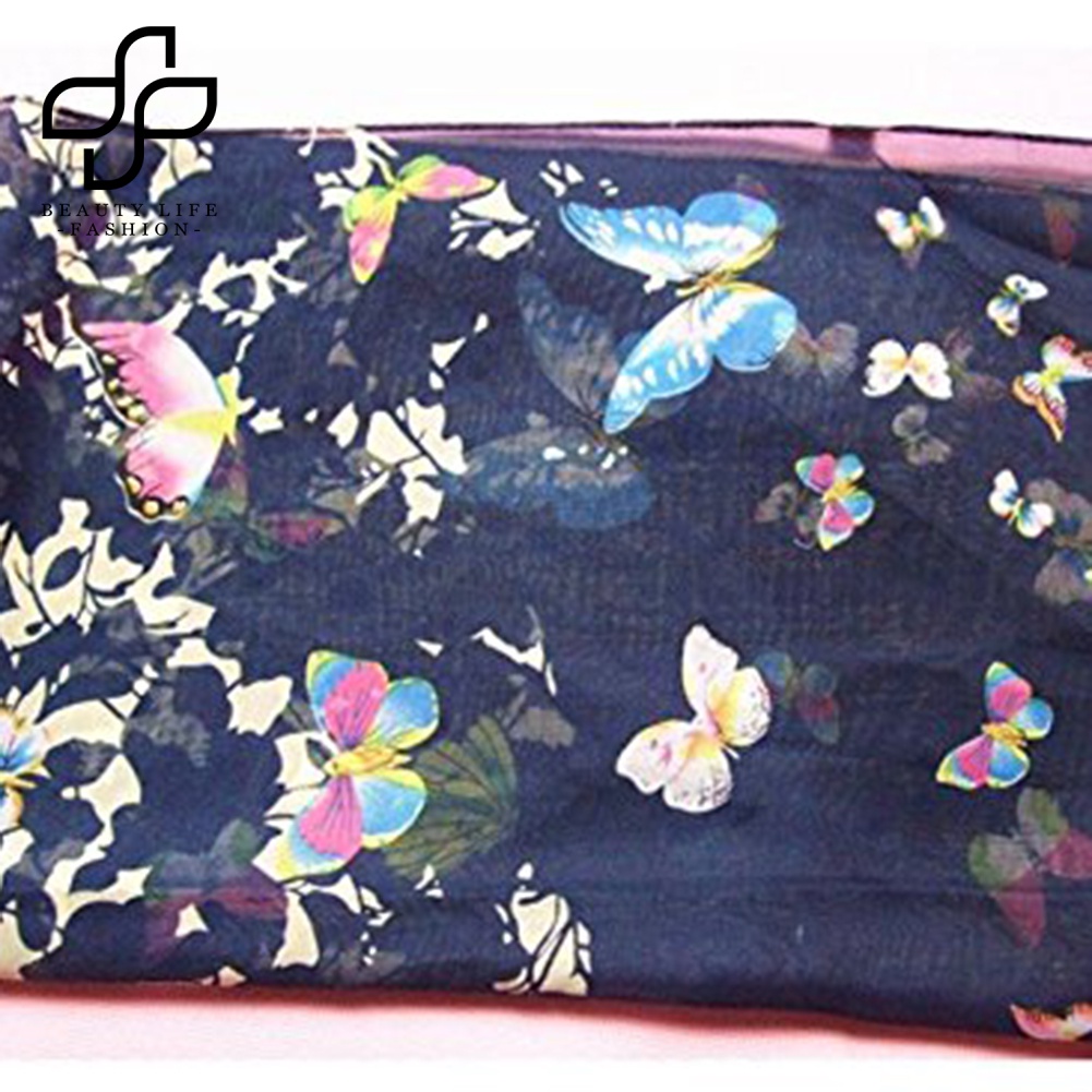 Khăn Choàng Chiffon Dài Mềm Mại In Họa Tiết Hoa &amp; Bướm Thời Trang Cho Nữ