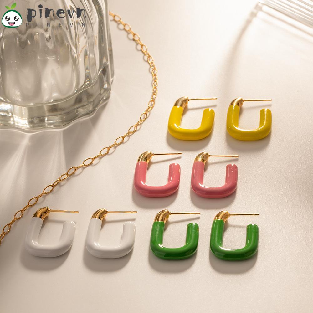 Bông Tai Hình Chữ Nhật Tráng Men Thời Trang Mùa Hè