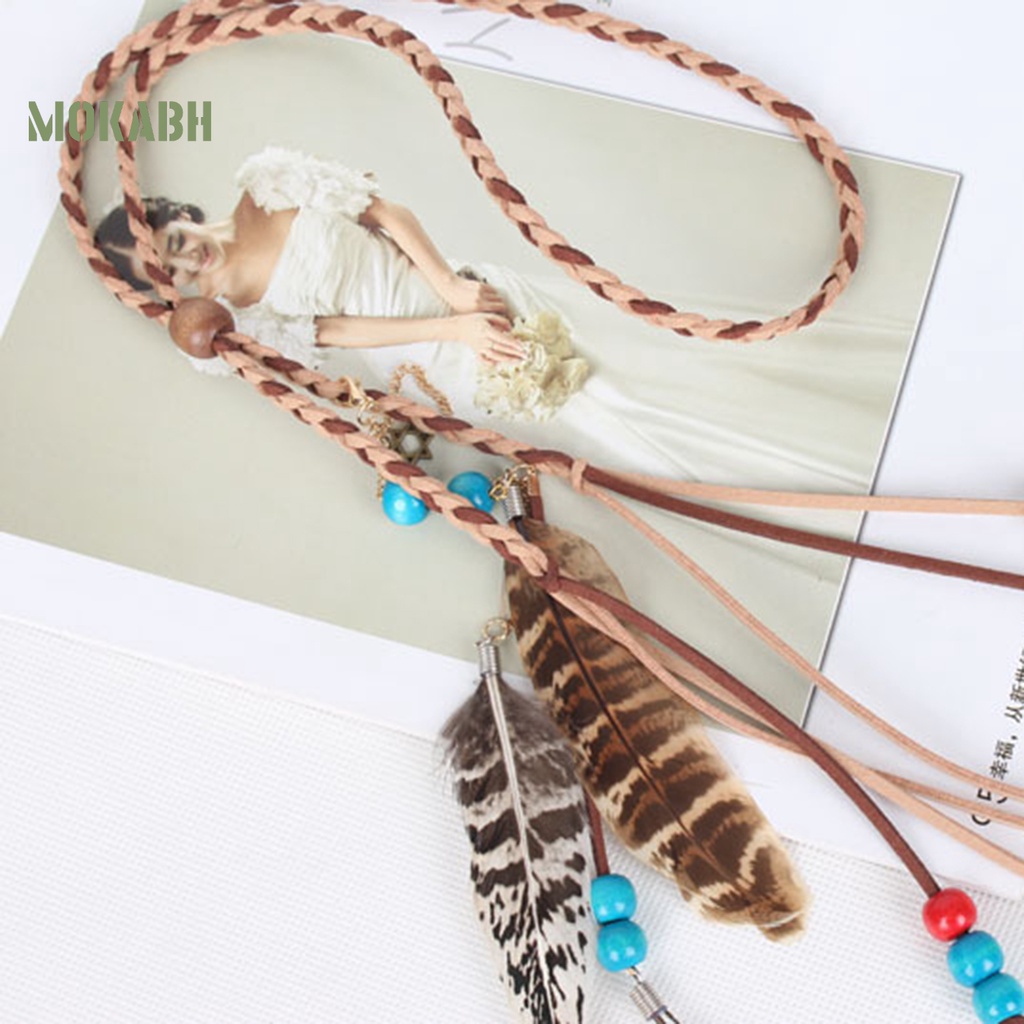 Băng Đô Bện Dây Giả Da Đính Hạt Phong Cách Boho Cổ Điển