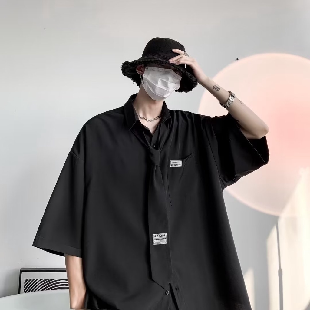 Áo Sơ Mi Lụa Tay Lửng Dáng Rộng Thời Trang Mùa Hè Cho Nam