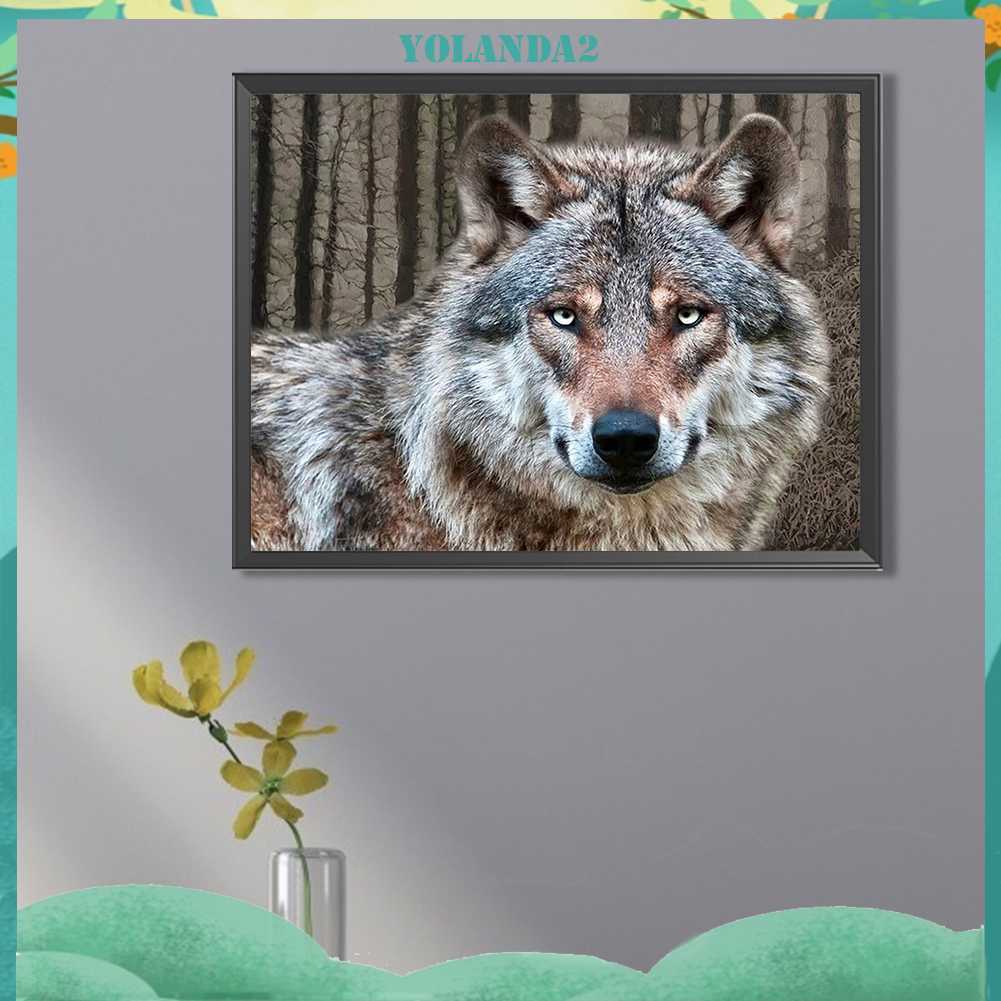 Tranh Đính Đá Kim Cương Toàn Bộ 5D DIY Hình Vẽ Sói Trang Trí Nhà Cửa
